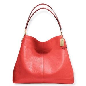 Coach Phoebe Madison Coral Red Leather Shoulder Bag